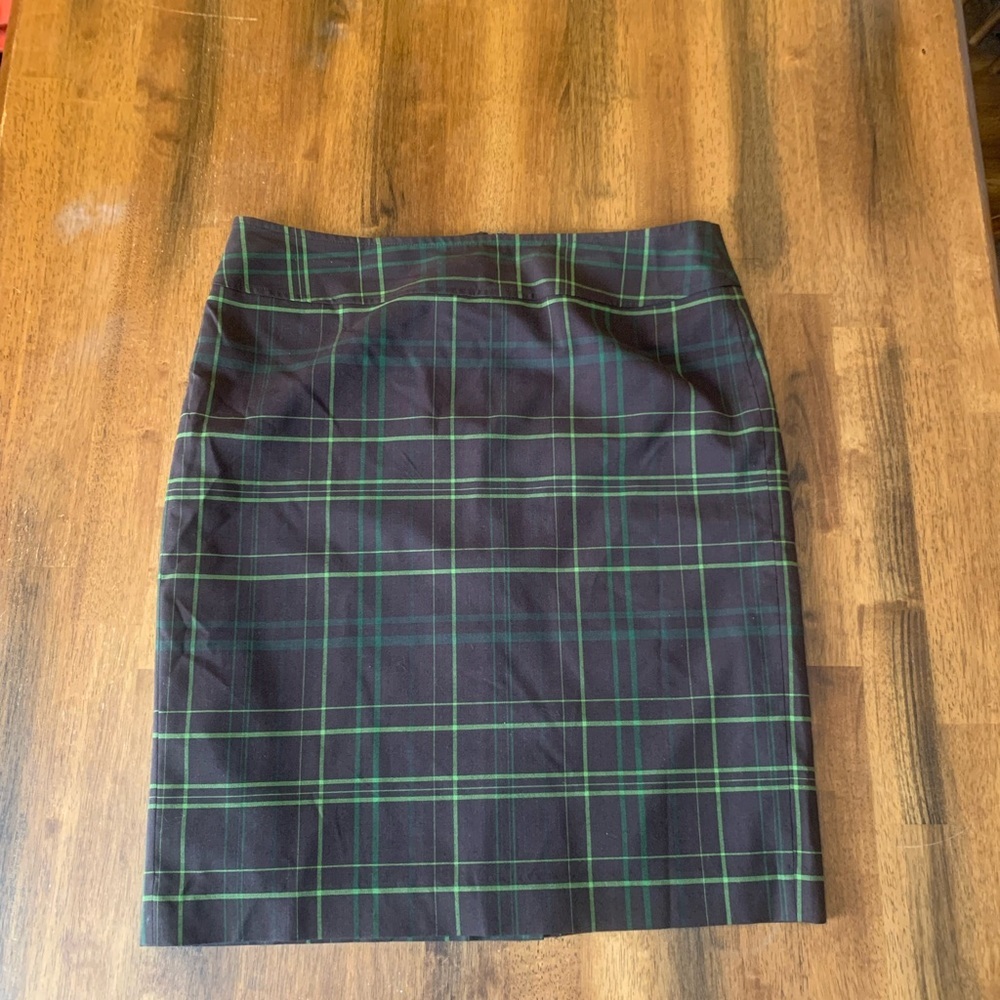 Cato Skirt 10 Brown & Green Plaid Pencil mini Zip Back Lined Preppy Academic